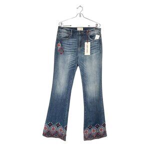 Driftwood Isabel Mid-Rise Embroidered Flare Leg Jeans - Sz 32 x 34 - NWT